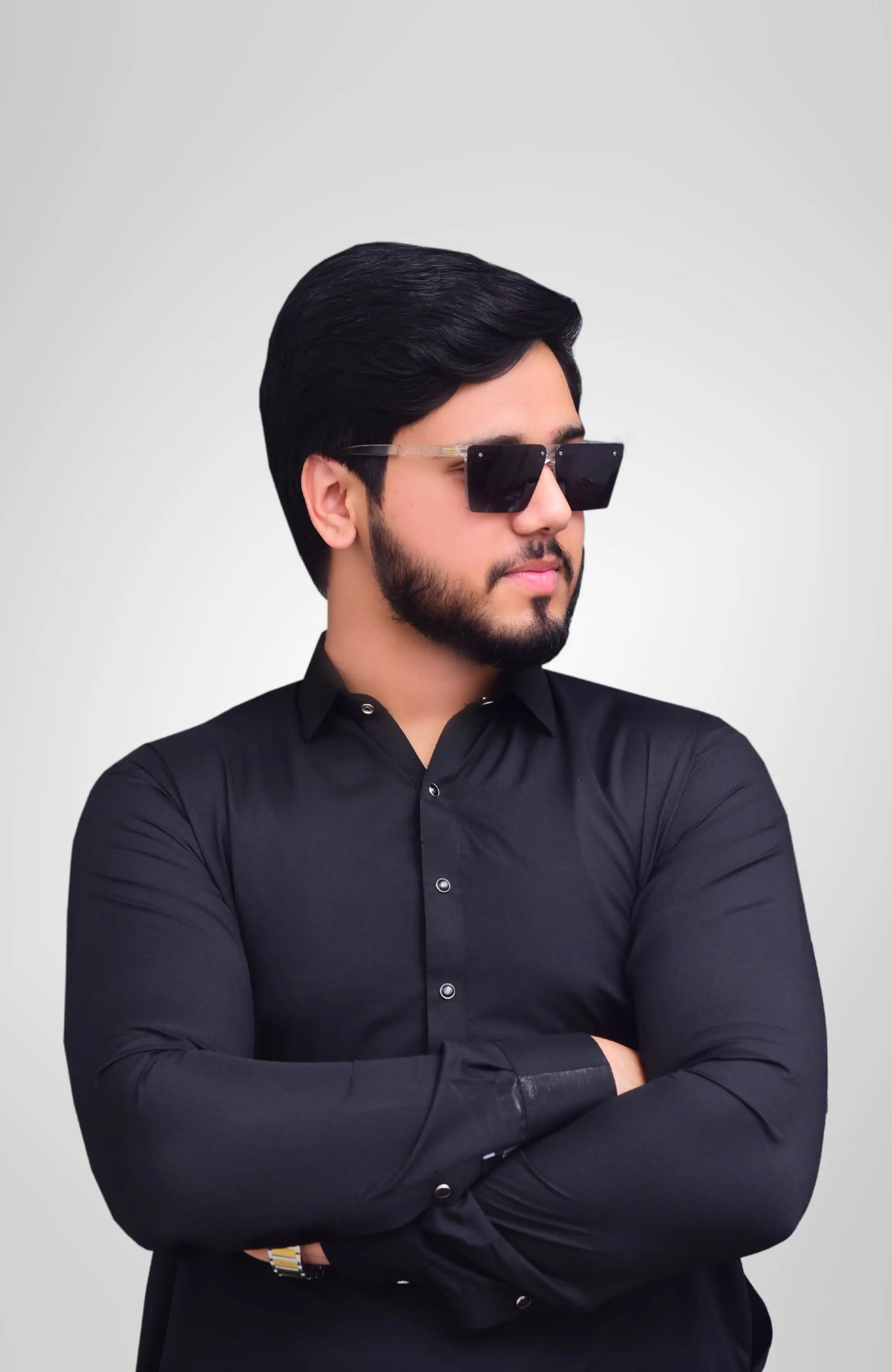 French Collar Stitched Shalwar Suit - Premium Black
