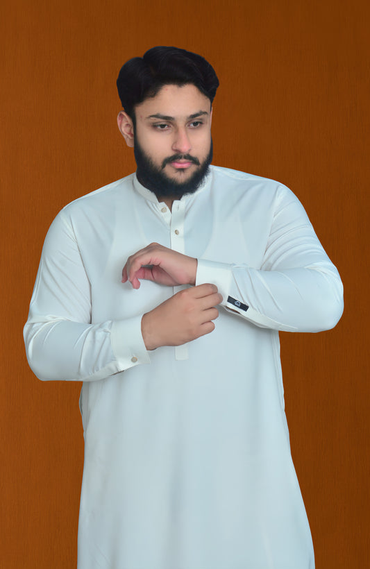 Classic Pearl White Stitched Shalwar Suit