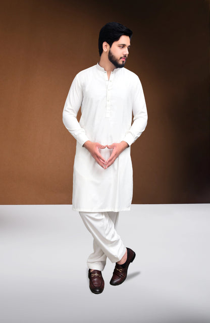 Classic Pearl White Stitched Shalwar Suit