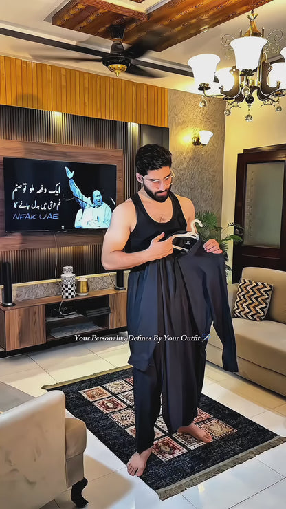 Double Stitched Premium  Shalwar Suit-Charcoal Grey