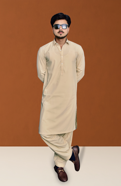 Formal Stitched Shalwar Suit - Light Biscuit