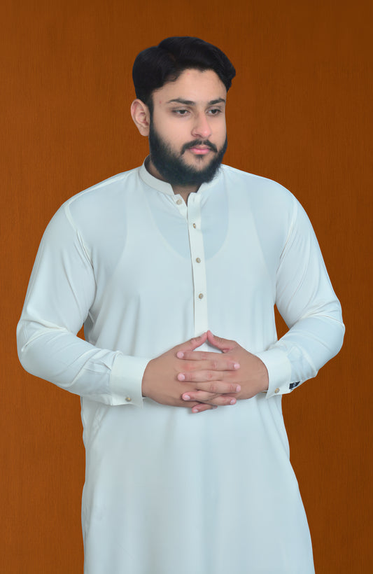 Classic Pearl White Stitched Shalwar Suit